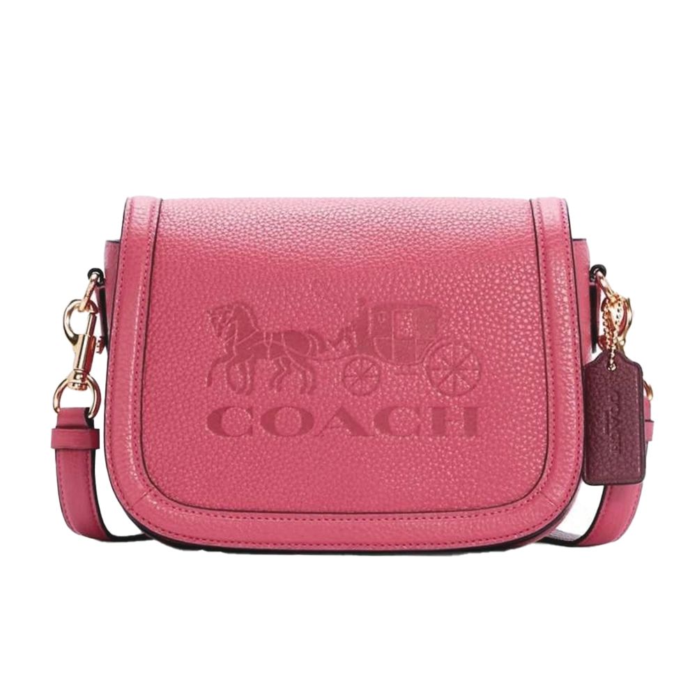 COACH - 馬車LOGO翻蓋斜背馬鞍包 (莓粉)