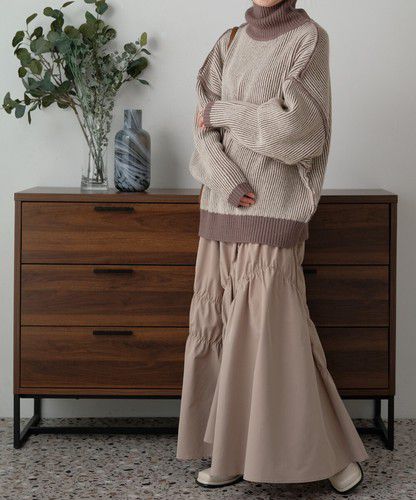 日本 Bou Jeloud - 不規則皺縮設計長裙-橘