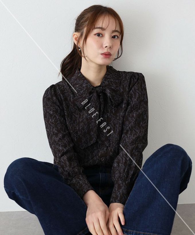 日本 BLUE EAST - 大人氣！優雅扭結雪紡長袖襯衫-灰藍