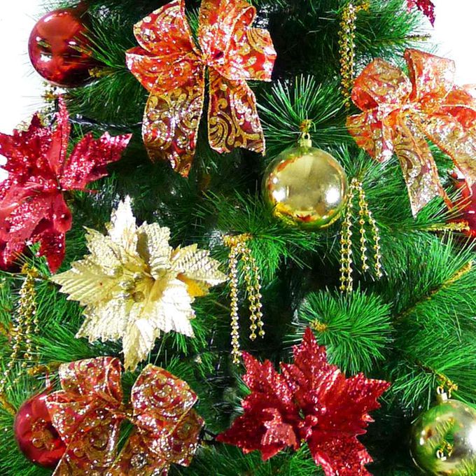 MODACore 摩達客 - 摩達客耶誕-台灣製10尺(300cm)特級綠松針葉聖誕樹+高級聖誕花蝴蝶結系配件豪華組(不含燈)飯店級/本島免運費