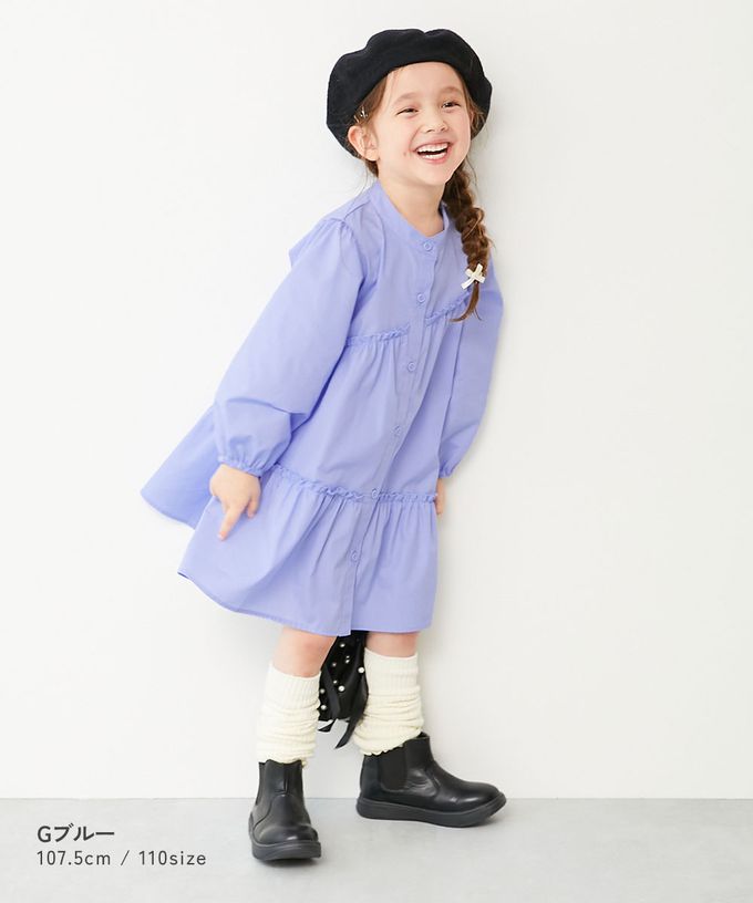 日本 devirock - 甜美荷葉邊襯衫長袖洋裝-白