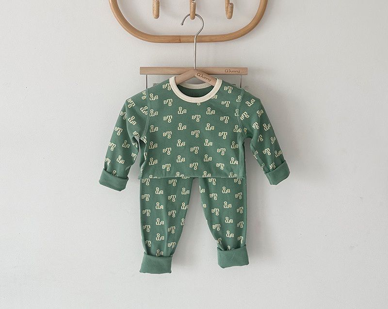 棉質圓領長袖家居服套裝-鱷魚-灰色