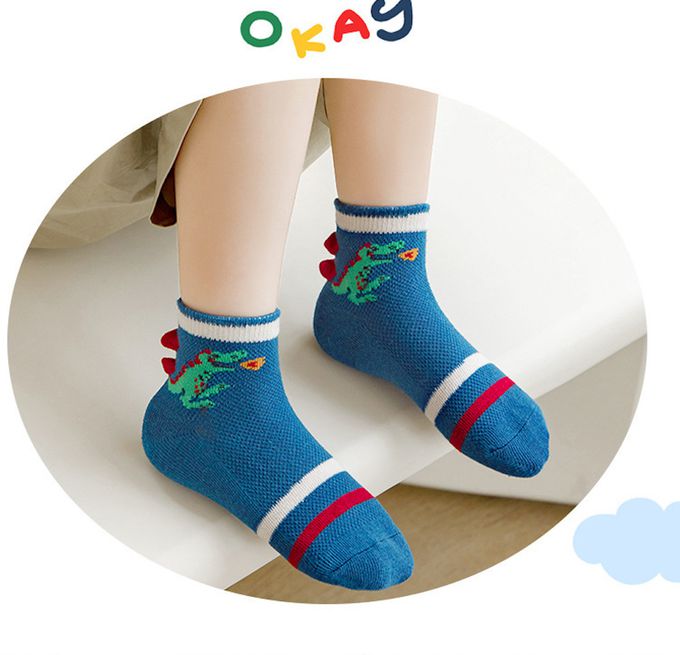 恐龍條紋網眼短筒棉襪