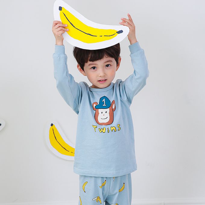 正韓 Cogibu - 極舒適無螢光劑 100% 有機棉幼兒/兒童睡衣/家居服套裝組-明星球猿