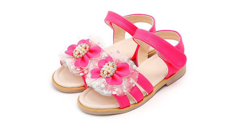 韓國 OZKIZ - 珍珠水晶蝴蝶結魔鬼氈涼鞋-草莓粉