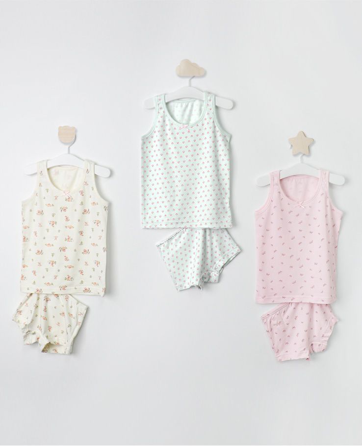 韓國 Mellisse - 韓製無螢光棉透氣四角褲(女寶)-粉X薄荷綠X米-三件組