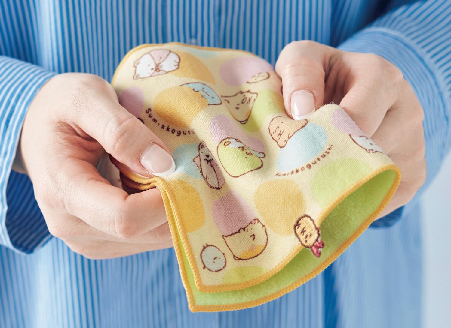 日本千趣會 - 角落生物 質感雙材質毛巾手帕-愛心-粉 (15x24cm)