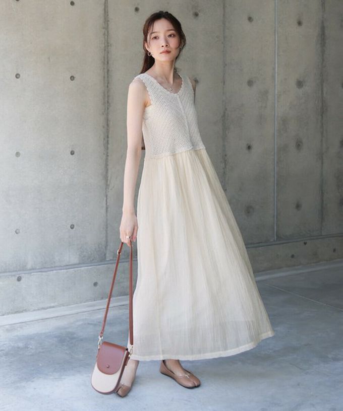 日本 Bab - 夏日氛圍鉤針縐紗背心裙-象牙白