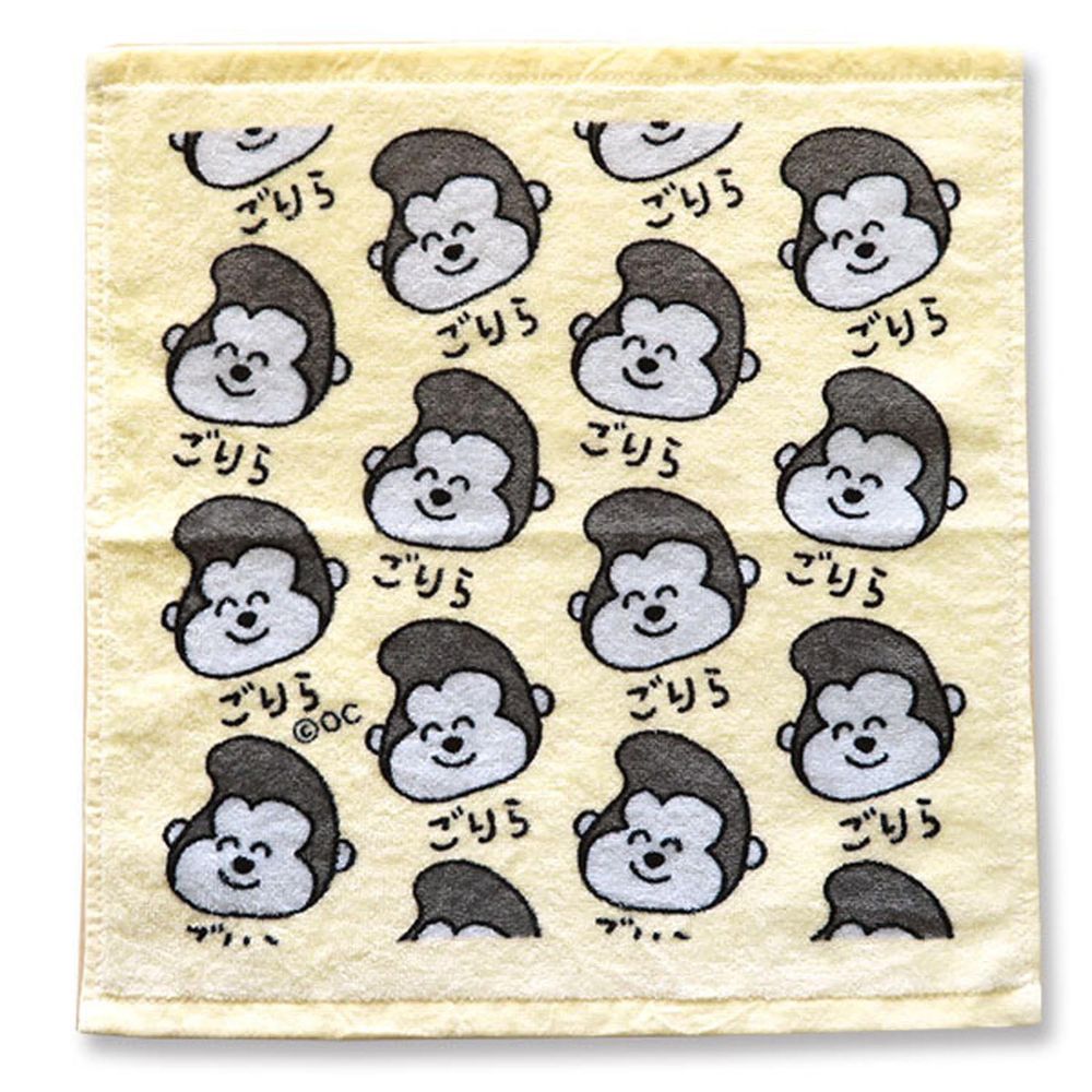 日本 OKUTANI - 童趣插畫小方巾/手帕-大猩猩-奶油黃 (34x35cm)