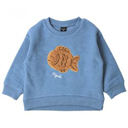 日本 ZOOLAND - 食物刺繡裏起毛長袖上衣-鯛魚燒-灰藍