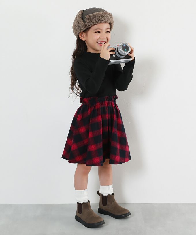 日本 devirock - 優雅羅紋拼接長袖洋裝-法蘭絨格紋-象牙米