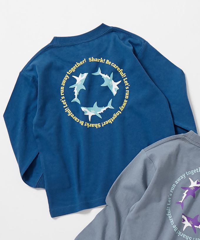 日本 devirock - 100%棉 定番印花長袖上衣-小熊領巾-淺灰