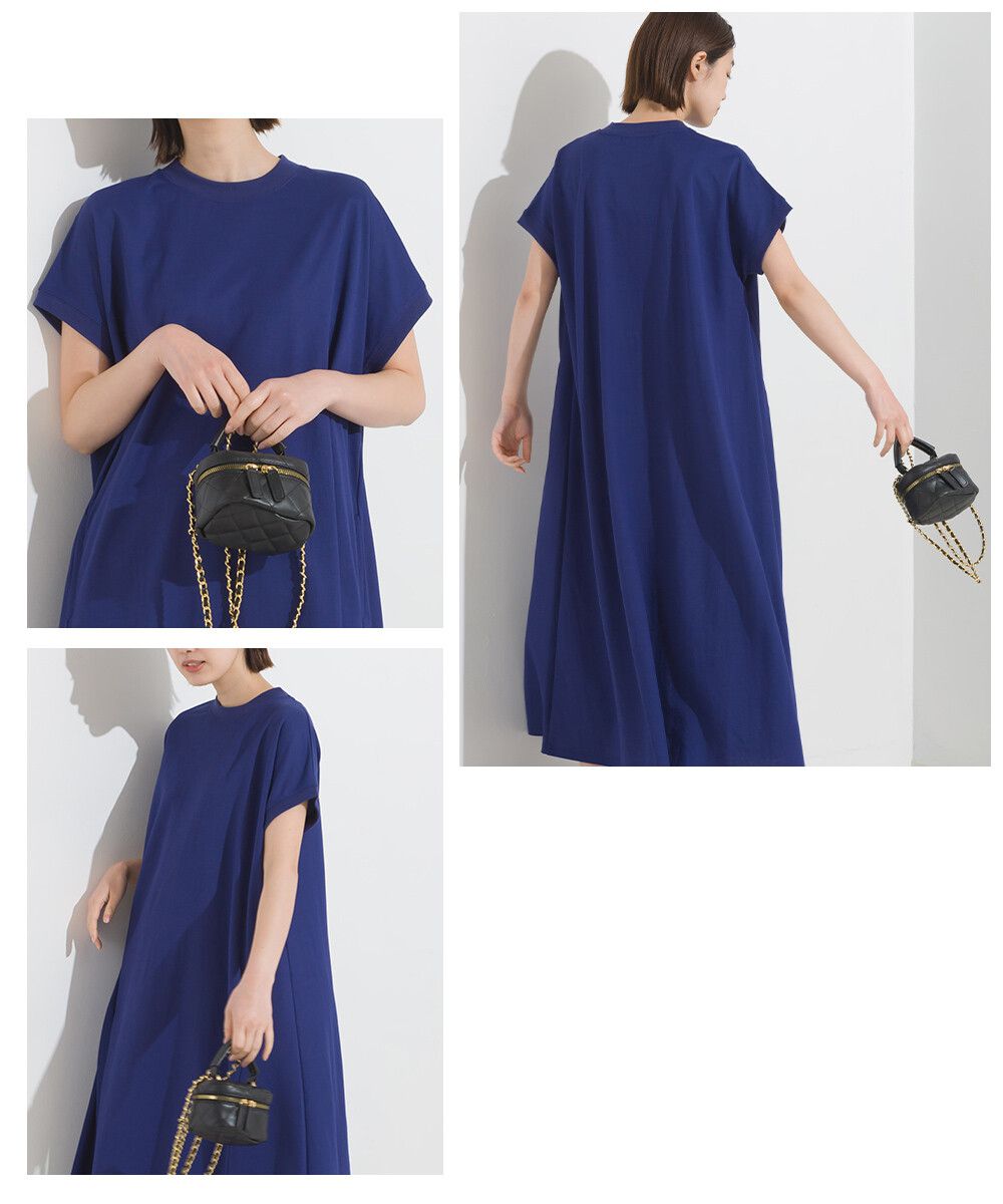 日本 OMNES - 涼感機能 嫘縈混圓領短袖洋裝-摩卡