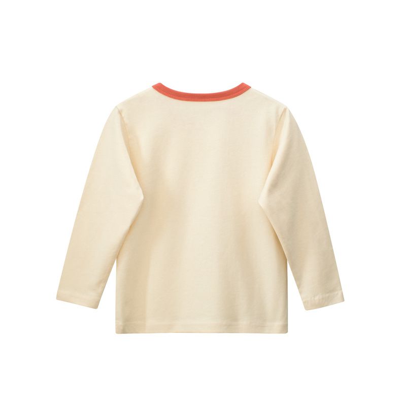 純棉圓領薄長袖上衣-熊熊宅在家-杏色