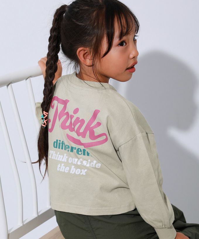 日本 devirock - 100%棉 女孩印花短版上衣-背後LOGO標語-薄荷綠