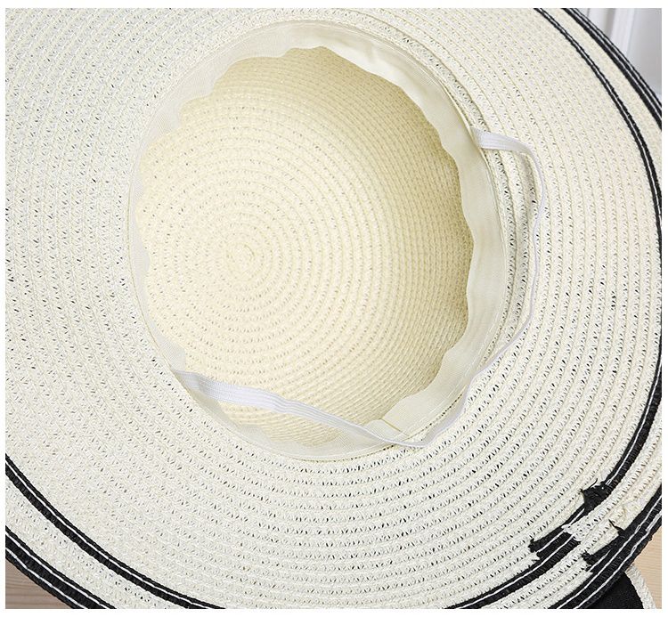 成人大帽沿撞色遮陽草帽-奶白 (55-58cm)