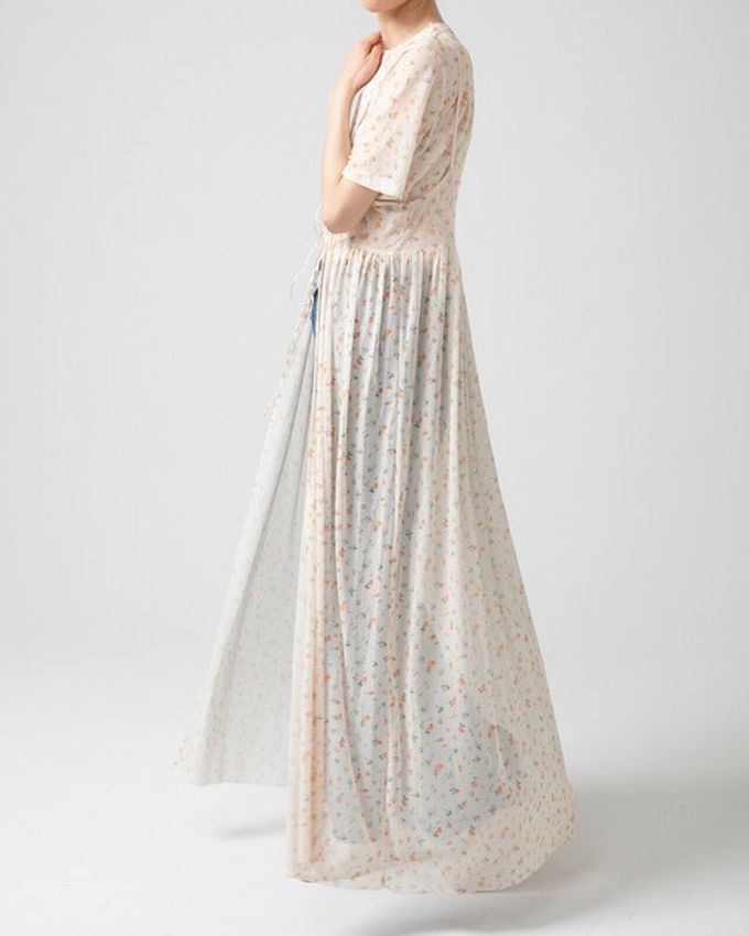 日本 gleam - 前後2way浪漫小花細肩帶薄紗洋裝-象牙米