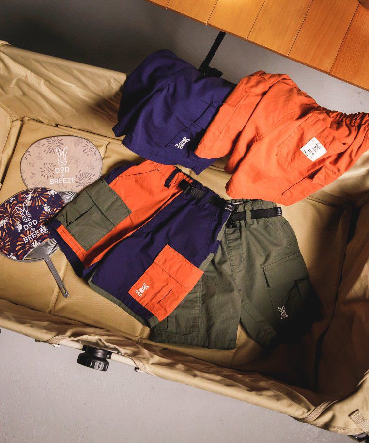 日本 BREEZE - 聯名款 口袋工裝風帥氣4分短褲-撞色-橘藍系