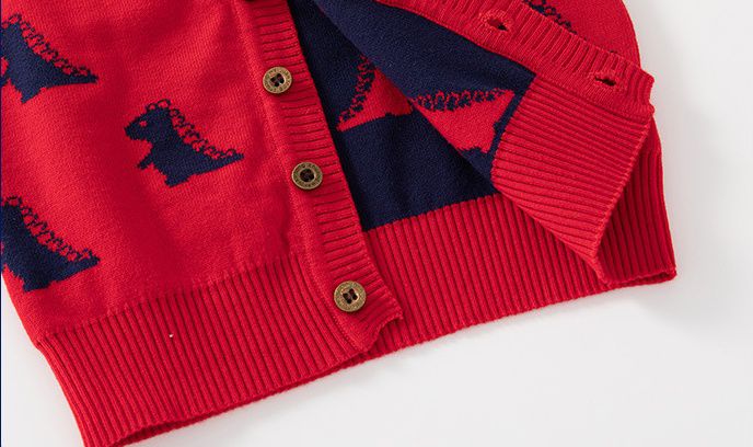 WELLKIDS - V領針織開衫背心-滿版小恐龍-黃色