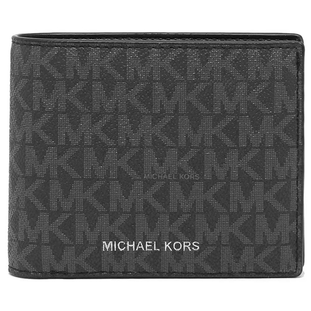 滿版LOGO皮革短夾 (黑灰)