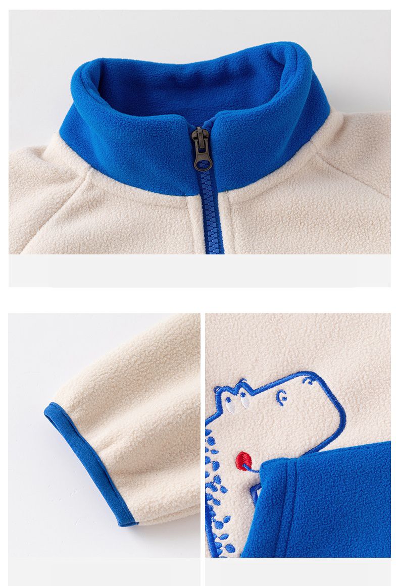 搖粒絨保暖兒童外套-恐龍-藍色