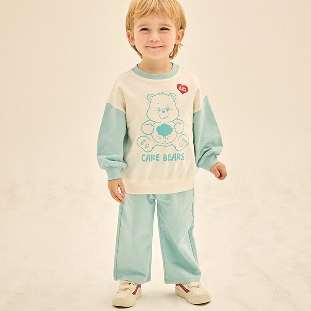 聯名款熊熊雲朵印花落肩長袖套裝-薄荷藍