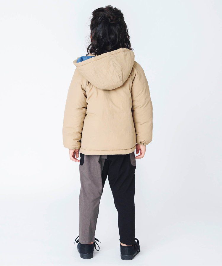 日本 BREEZE - 鋪棉保暖連帽外套-異色拼接-綠x藍