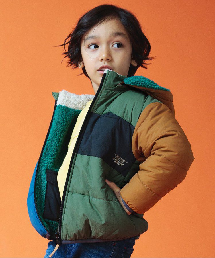 日本 BREEZE - [雙面穿]絨毛鋪棉繽紛保暖外套-黑系&迷彩