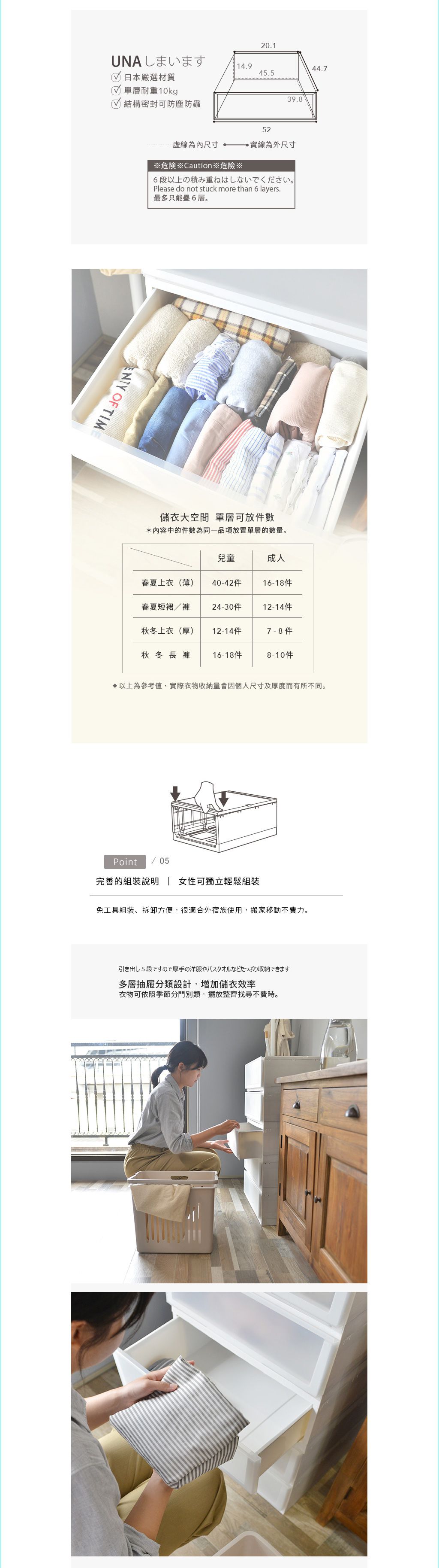 家窩 - 日本製 悠納霧透PP五層抽屜收納櫃-DIY