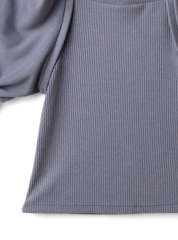 日本 GRL - 美麗女孩後緞帶澎澎袖上衣-煙燻藍