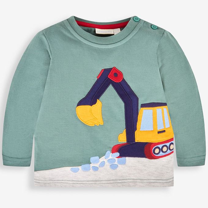 英國 JoJo Maman BeBe - 幼/兒童超優質100%純棉長袖上衣-挖土機