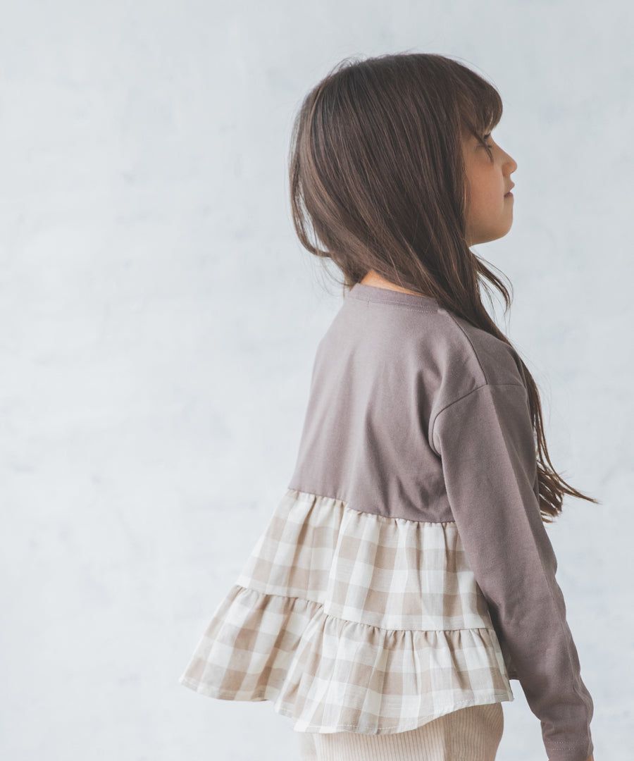 日本 PAIRMANON - 蛋糕層次拼接薄長袖上衣-春櫻燦爛-粉