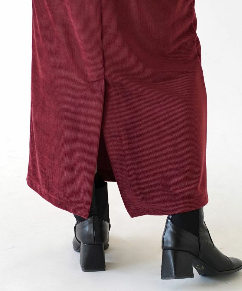 日本 zootie - 燈芯絨絲滑光澤感鉛筆窄裙-酒紅