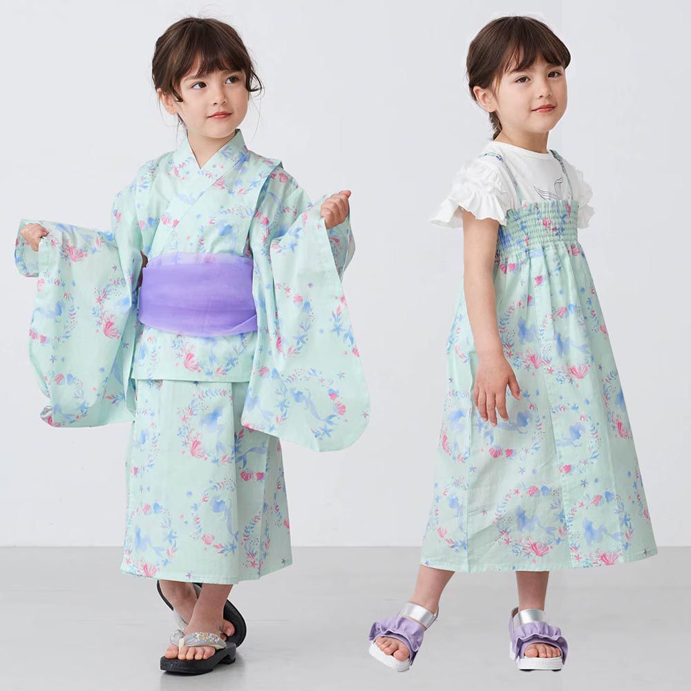 日本千趣會- 迪士尼可當洋裝穿的2 WAY浴衣組合-小美人魚-嫩綠｜媽咪愛