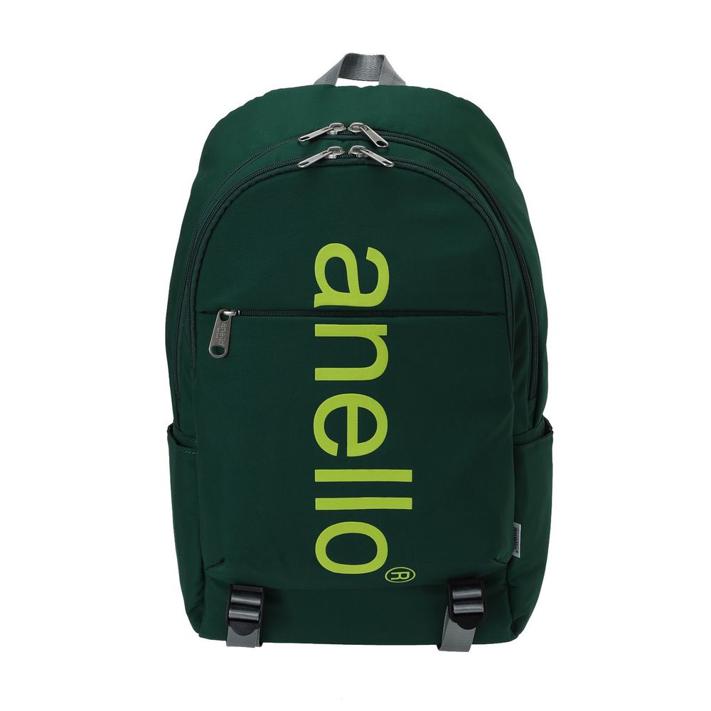 日本 Anello - 大LOGO膠印多收納機能型後背包-Regular大尺寸-GN綠色
