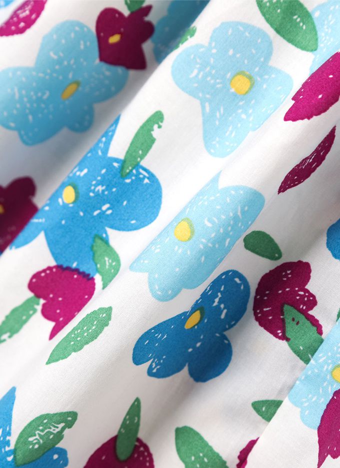 韓國 OZKIZ - 塗鴉花荷葉拼袖連身洋裝-灰藍