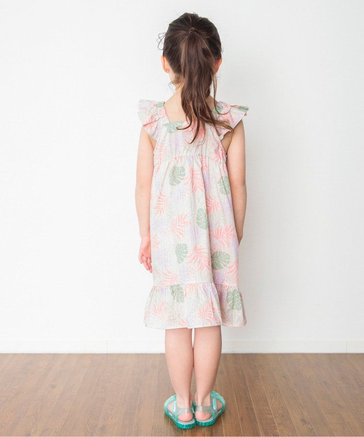 日本 BREEZE - 滿版度假印花傘狀無袖洋裝-紫x米