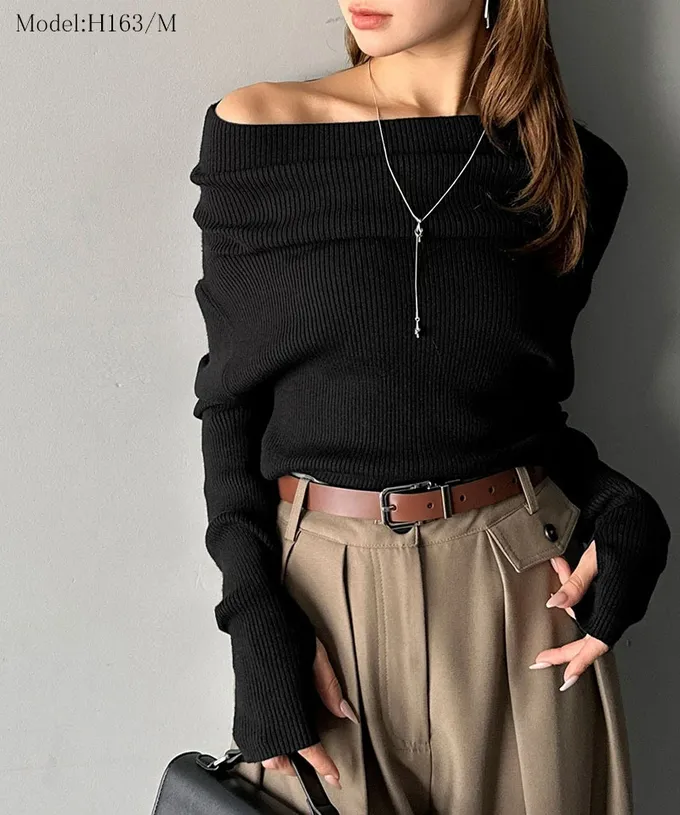 日本 Classical Elf - 華麗一字領羅紋長袖上衣(指孔設計)-紅