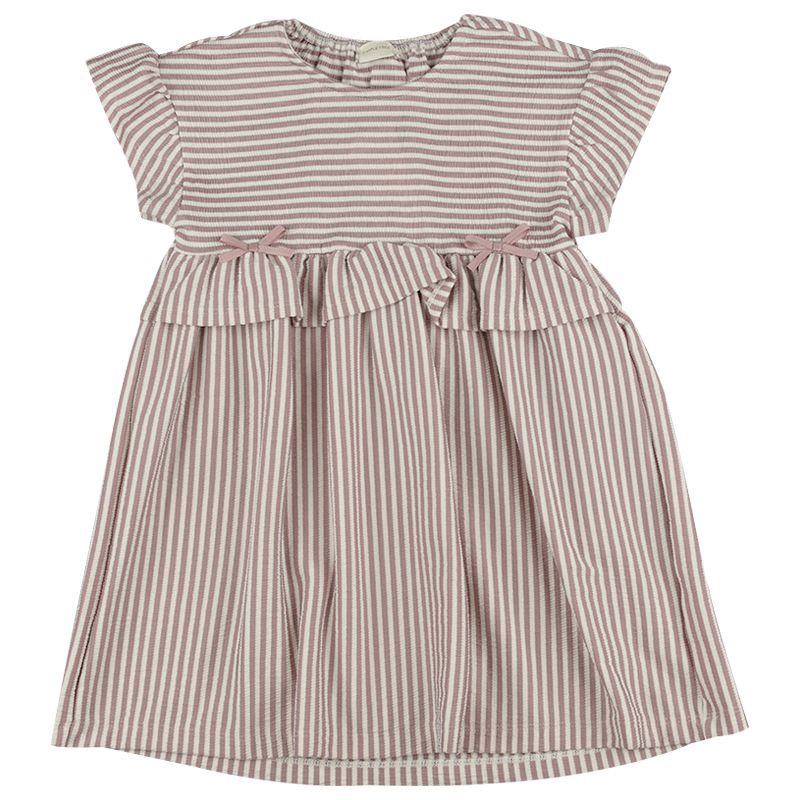 akachan honpo - 短袖洋裝 楊柳布-直條紋-粉紅色