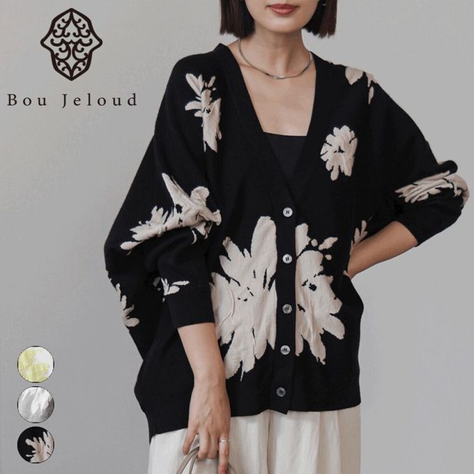 日本 Bab - 唯美花卉寬鬆感針織開襟外套-白