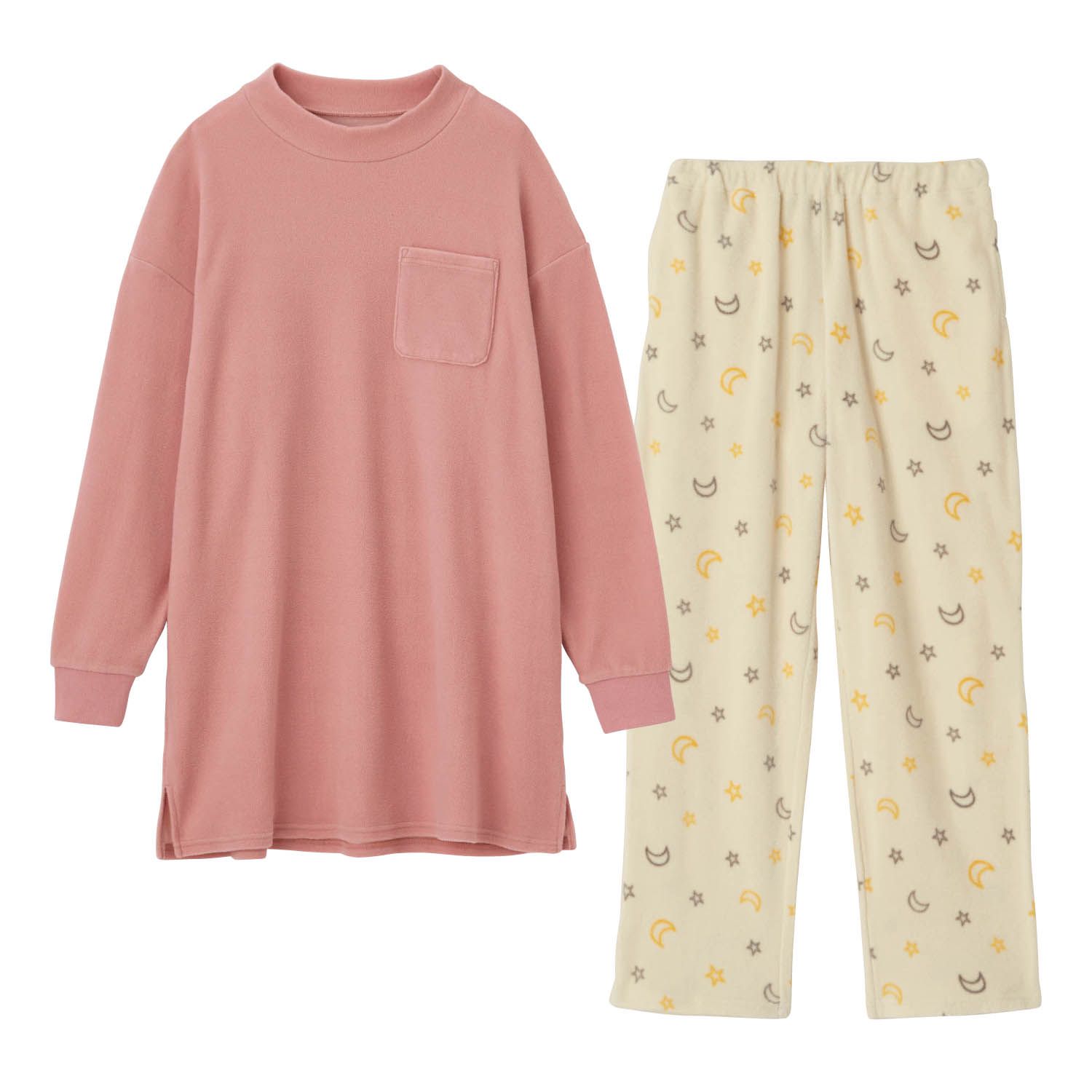 日本千趣會 - (媽媽) fleece保暖長袖家居服/睡衣-星月-粉米