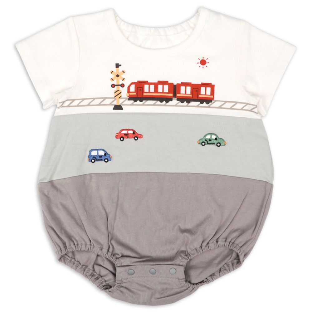 短袖拼接包屁衣-灰色