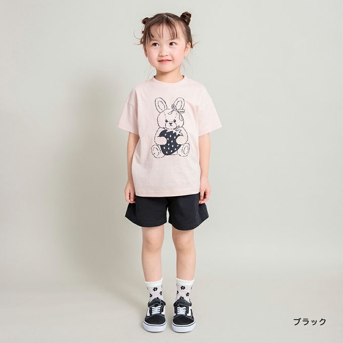 日本 BRANSHES - 腰間蝴蝶結女孩短褲-淺灰藍