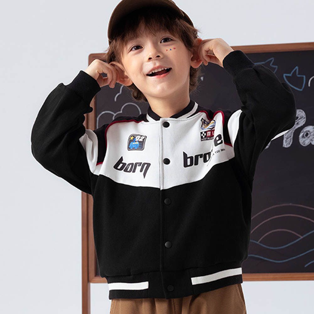 卡通汪汪隊休閒拼色棒球外套-卡通人物阿奇-黑色