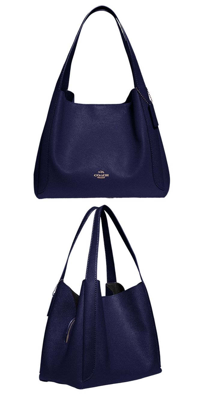 COACH - 素面皮革托特包-深藍