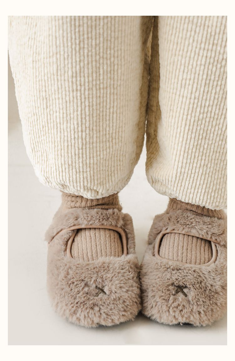 TONGMO - 立體造型腰鬆緊保暖寬褲-兔子-米白色