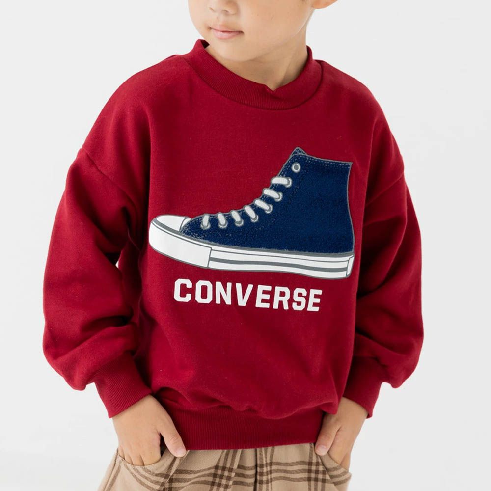 CONVERSE聯名 縮口印花長袖上衣-鞋子-酒紅