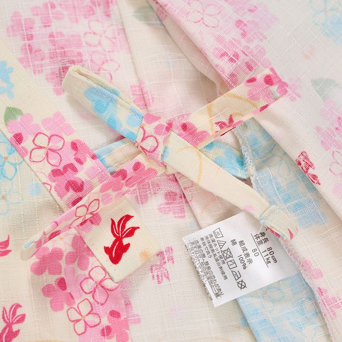 akachan honpo - 兩件式甚平-繡球花、金魚-淺卡其色