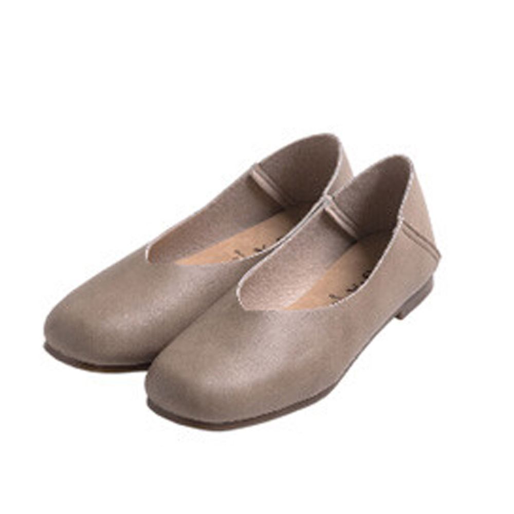 日本女裝代購 - 日本製 仿皮柔軟V字顯瘦平底鞋/懶人鞋-橡褐
