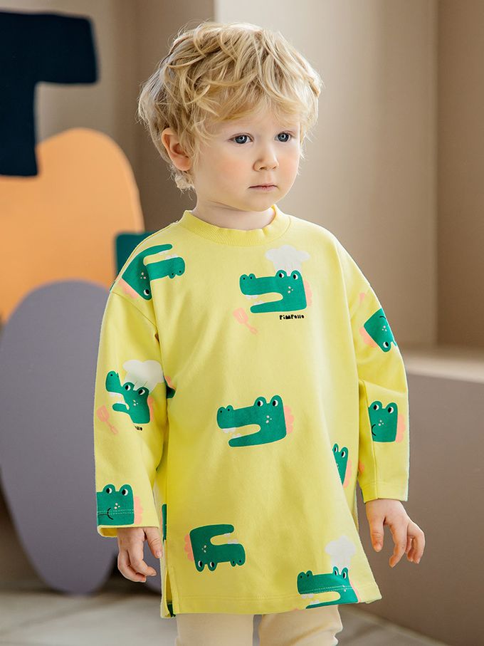 韓國 Pimpollo - 滿版鱷魚廚師長版套裝-黃X米